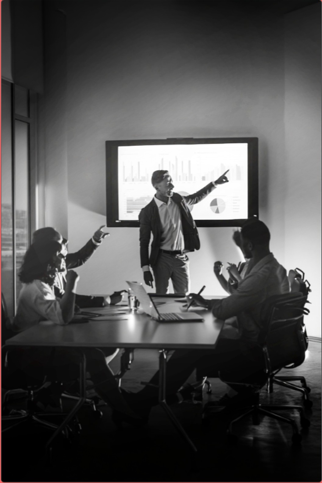 A senior team working through strategy in a war room